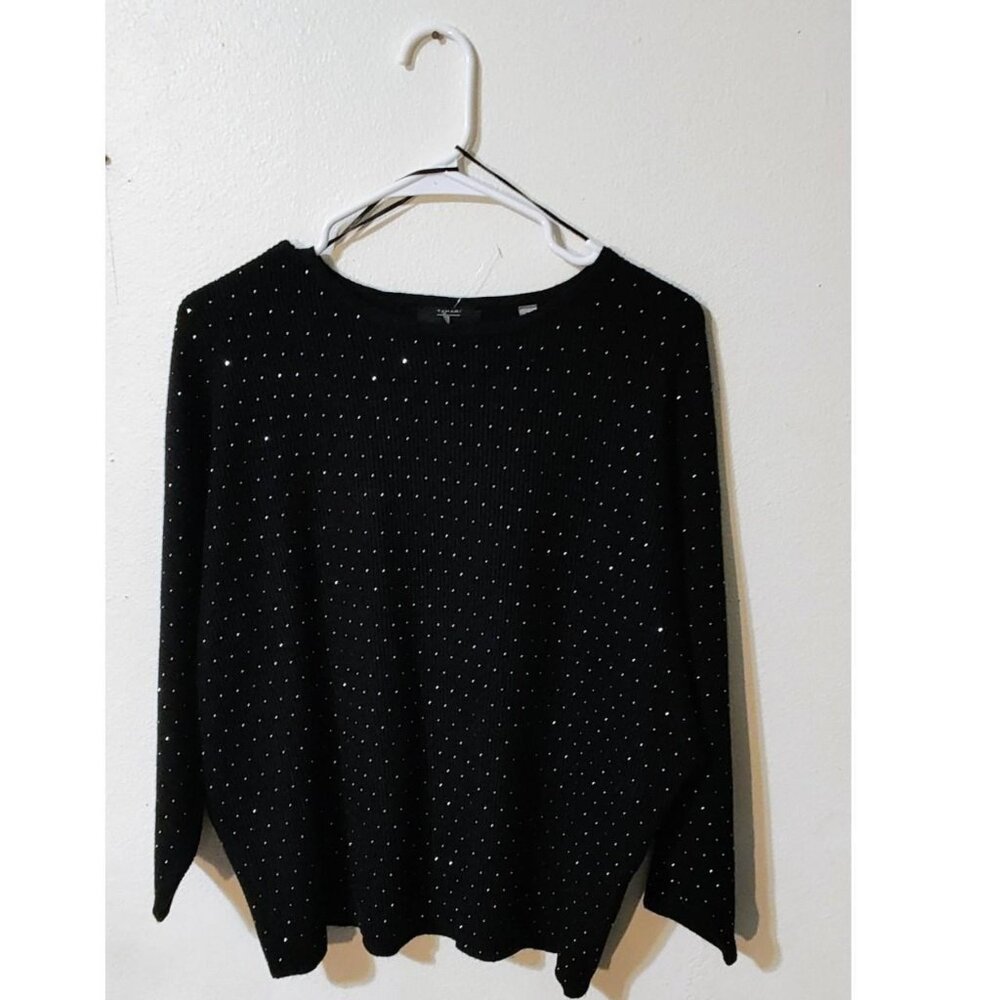 TAHARI long sleeve Black silver studded sweater
